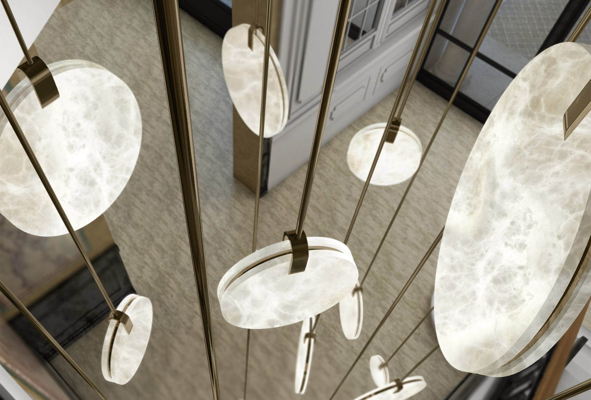 Soho Real Alabaster Disc Pendant Light, Pendant Lamp For Hallway, Staircase - GILDLAMPS