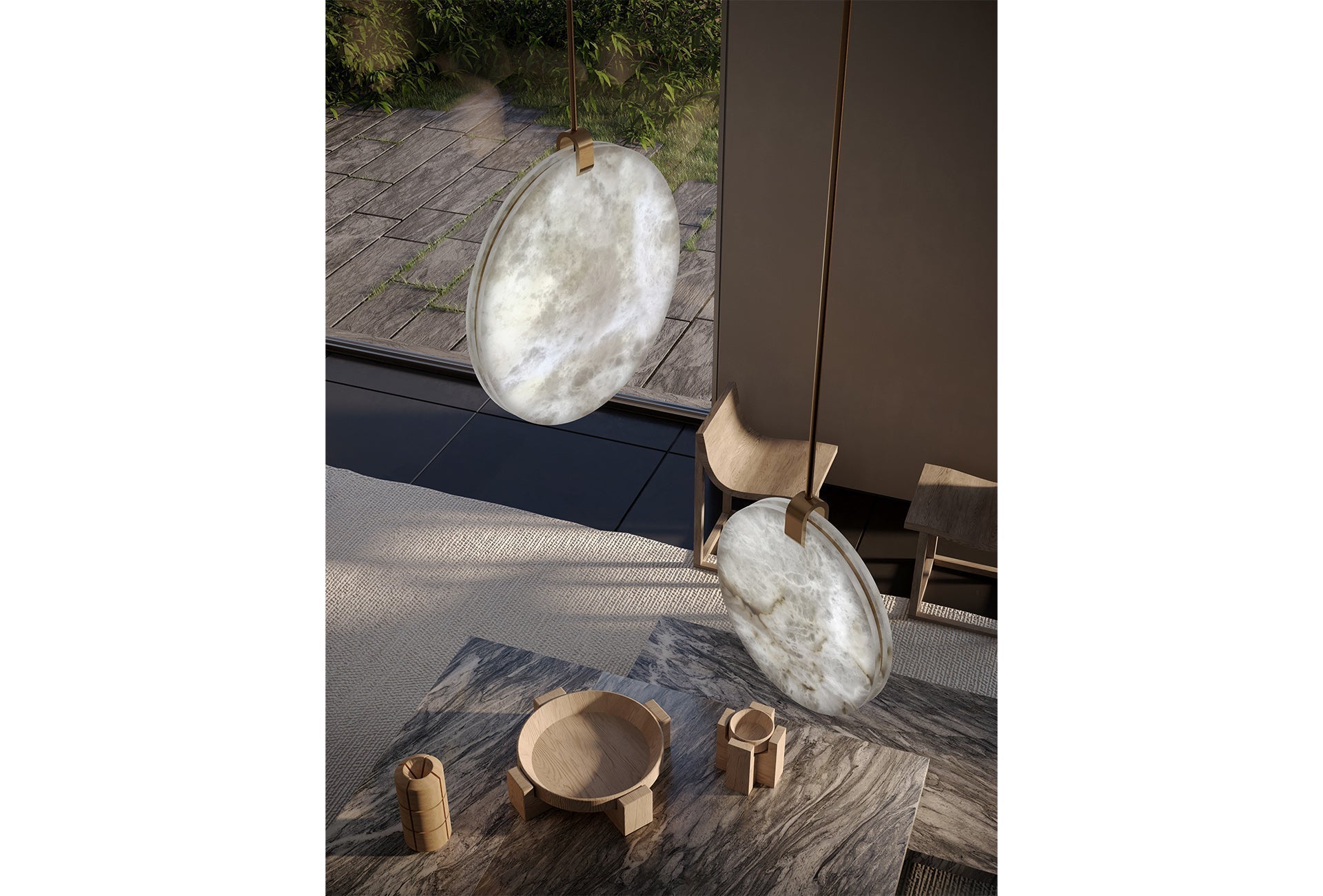 Soho Real Alabaster Disc Pendant Light, Pendant Lamp For Hallway, Staircase - GILDLAMPS