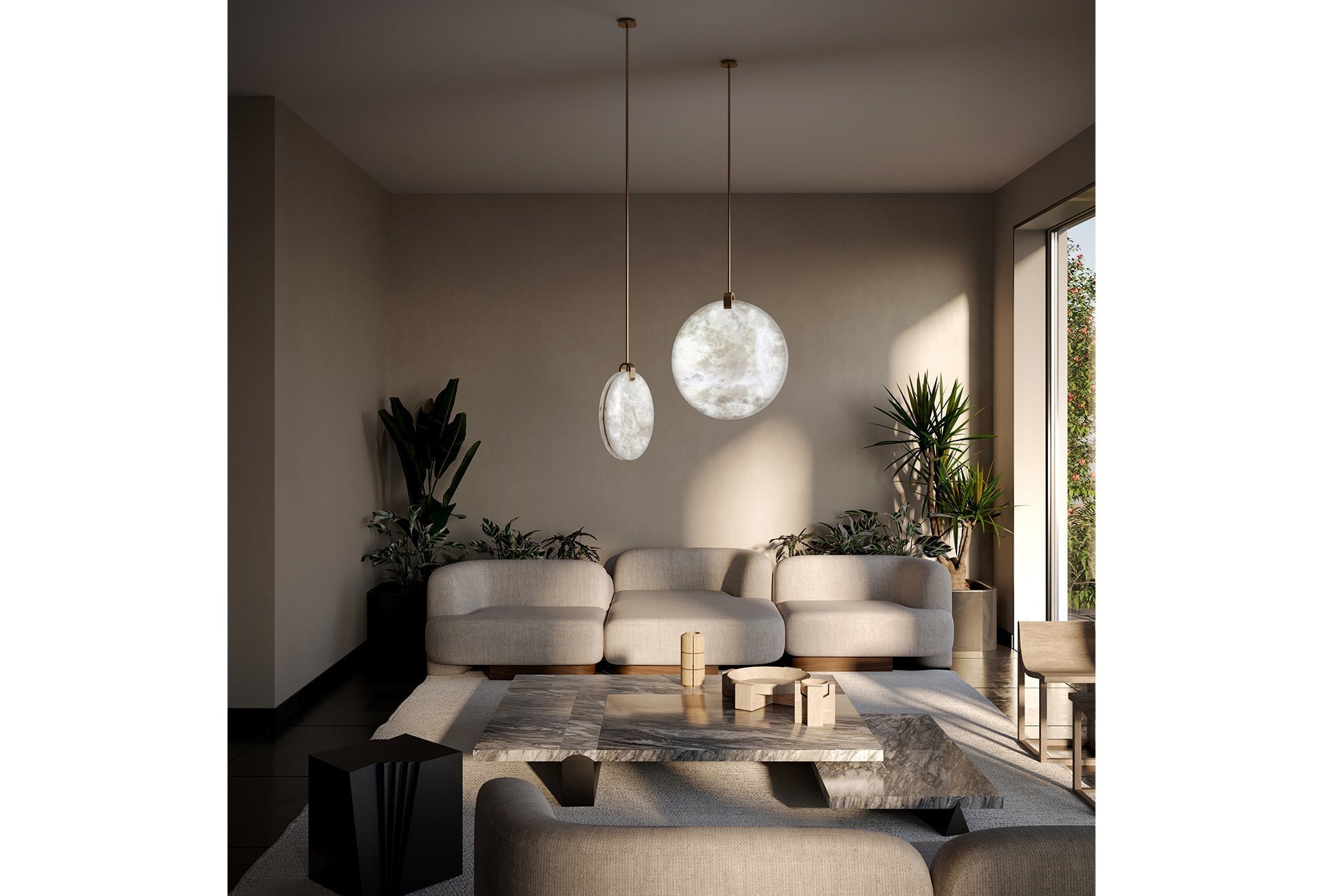 Soho Real Alabaster Disc Pendant Light, Pendant Lamp For Hallway, Staircase - GILDLAMPS