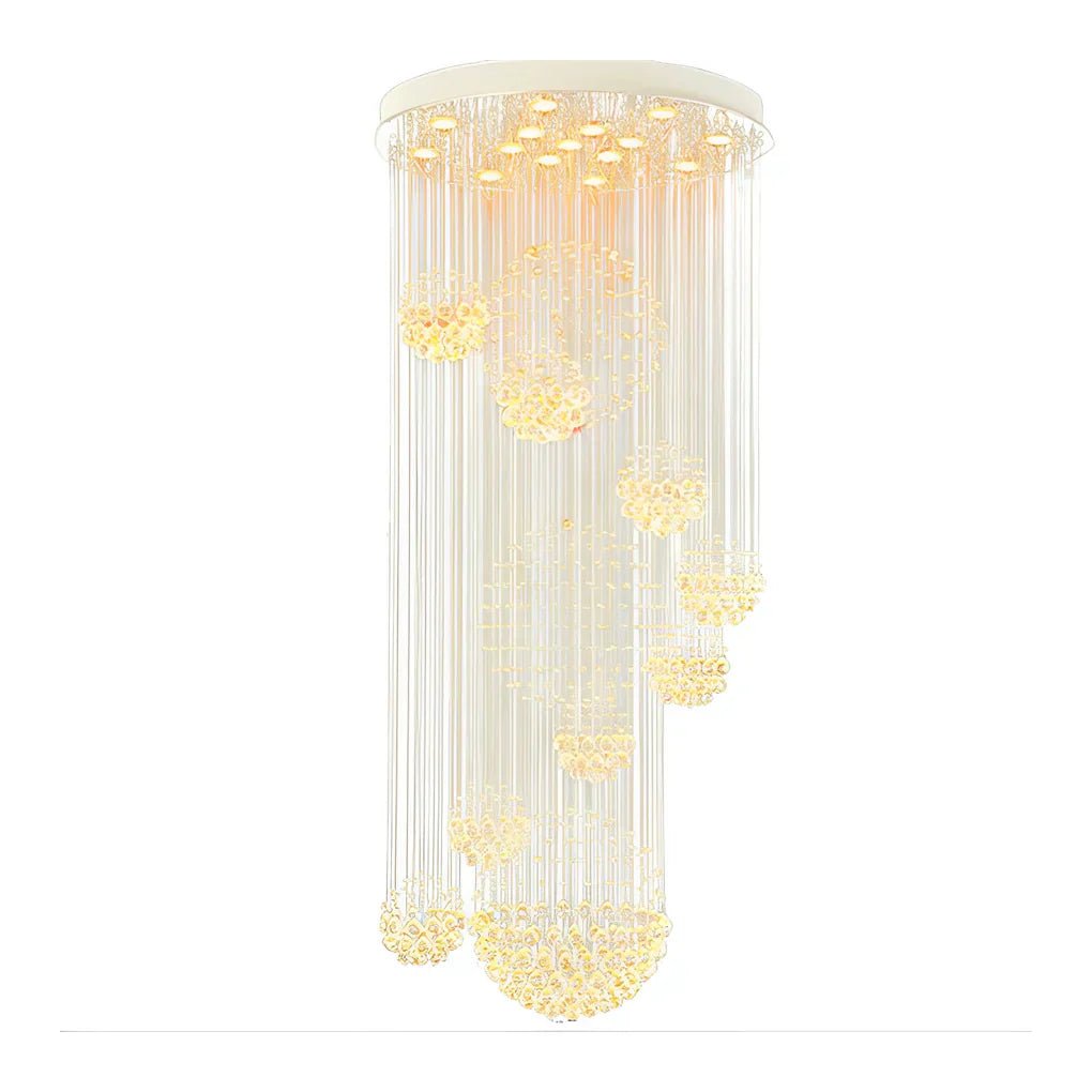 Spiral Raindrop Crystal Ball Three Step Dimming LED Staircase Chandelier - GILDLAMPS