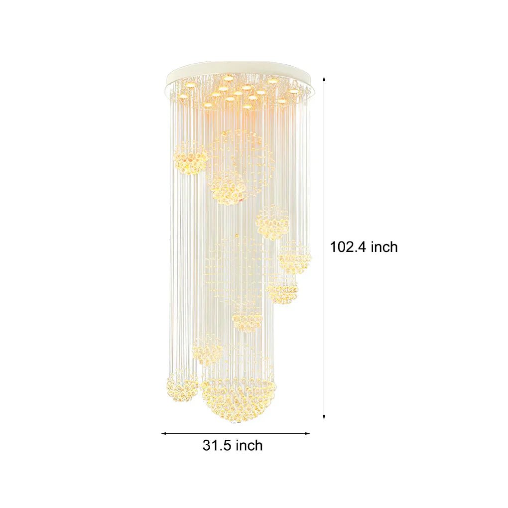 Spiral Raindrop Crystal Ball Three Step Dimming LED Staircase Chandelier - GILDLAMPS