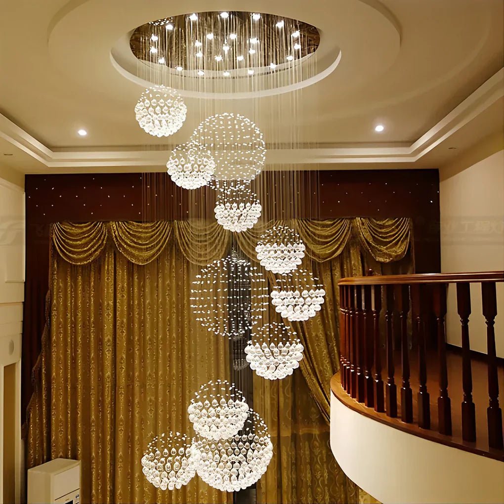 Spiral Raindrop Crystal Ball Three Step Dimming LED Staircase Chandelier - GILDLAMPS