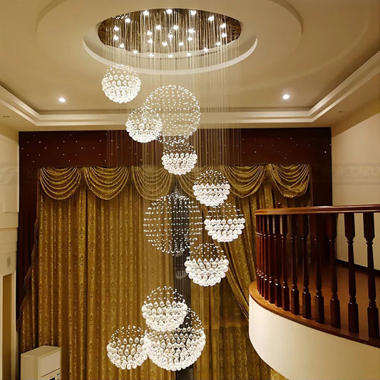 Spiral Raindrop Crystal Ball Three Step Dimming LED Staircase Chandelier - GILDLAMPS