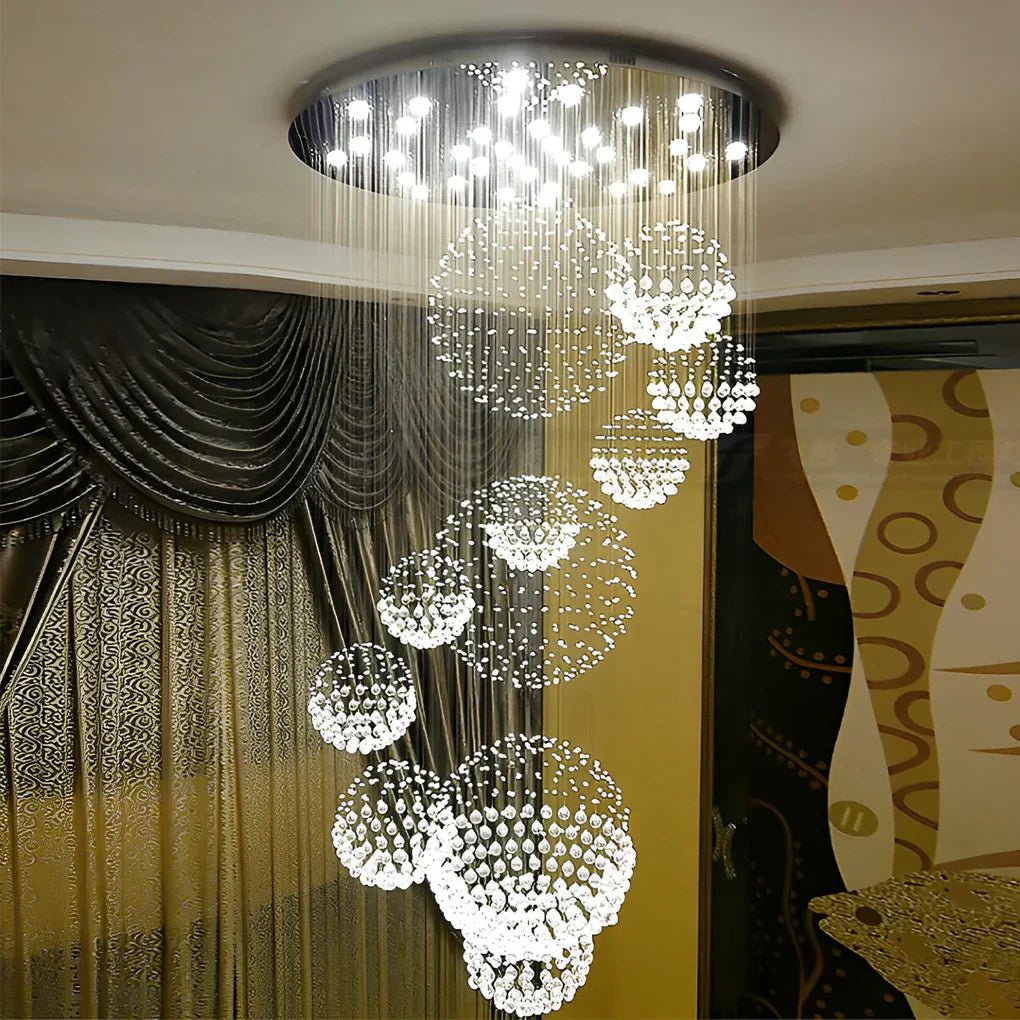Spiral Raindrop Crystal Ball Three Step Dimming LED Staircase Chandelier - GILDLAMPS