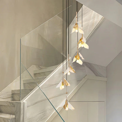 Staircase Chandelier Ideas Art Ceramic Flower Ceiling Light - GILDLAMPS