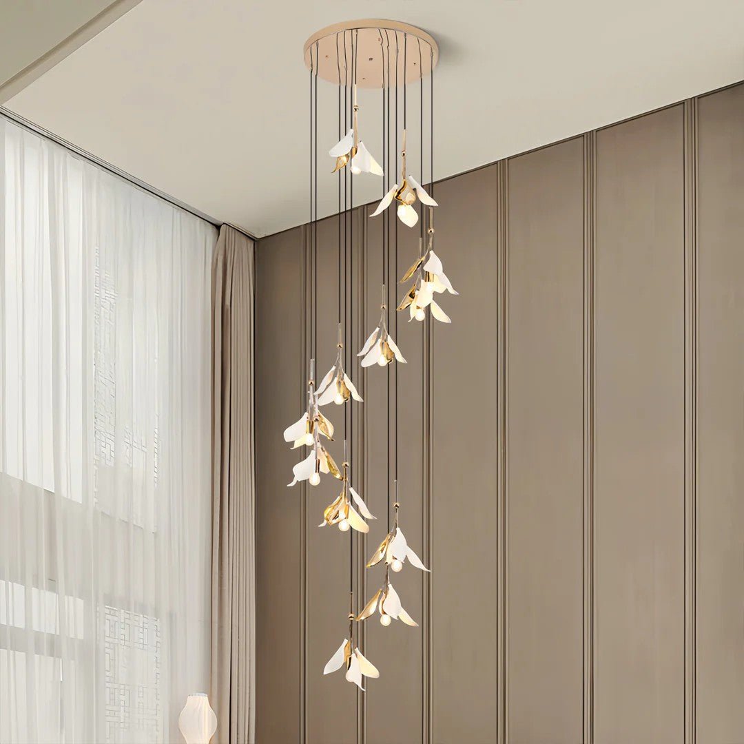 Staircase Chandelier Ideas Art Ceramic Flower Ceiling Light - GILDLAMPS
