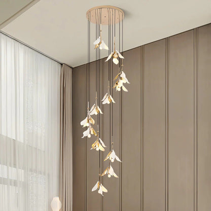 Staircase Chandelier Ideas Art Ceramic Flower Ceiling Light - GILDLAMPS