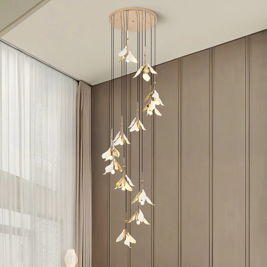 Staircase Chandelier Ideas Art Ceramic Flower Ceiling Light - GILDLAMPS