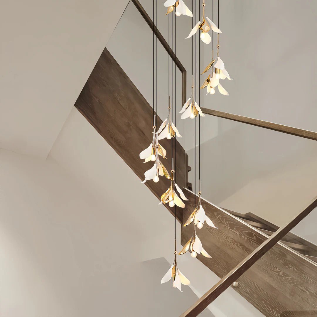 Staircase Chandelier Ideas Art Ceramic Flower Ceiling Light - GILDLAMPS