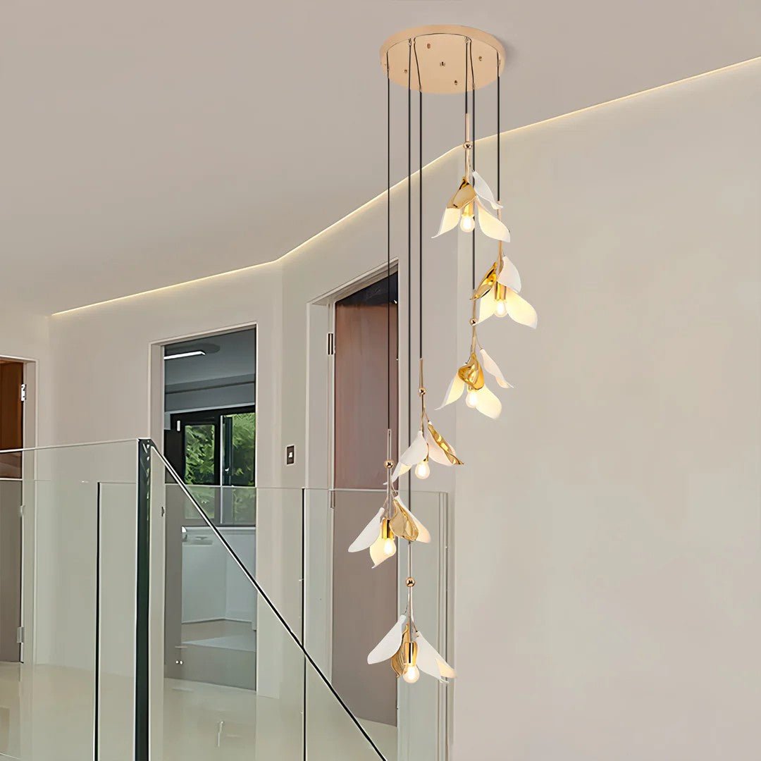 Staircase Chandelier Ideas Art Ceramic Flower Ceiling Light - GILDLAMPS