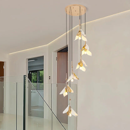 Staircase Chandelier Ideas Art Ceramic Flower Ceiling Light - GILDLAMPS