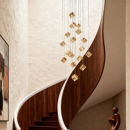 Stairs Chandelier Magic Cube Crystal Ceiling Light - GILDLAMPS
