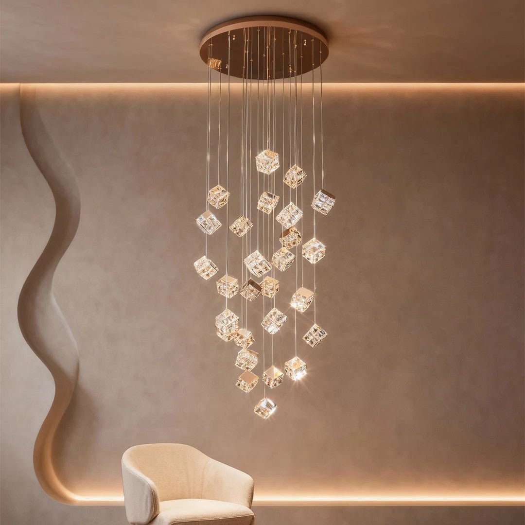 Stairs Chandelier Magic Cube Crystal Ceiling Light - GILDLAMPS