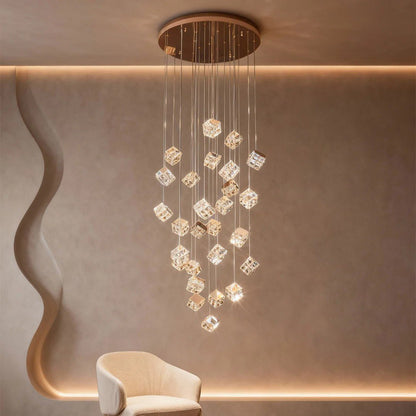 Stairs Chandelier Magic Cube Crystal Ceiling Light - GILDLAMPS