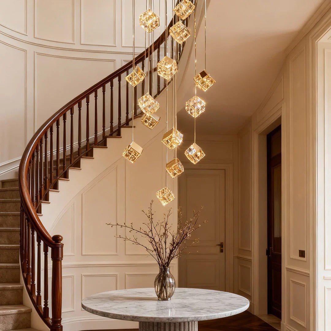Stairs Chandelier Magic Cube Crystal Ceiling Light - GILDLAMPS