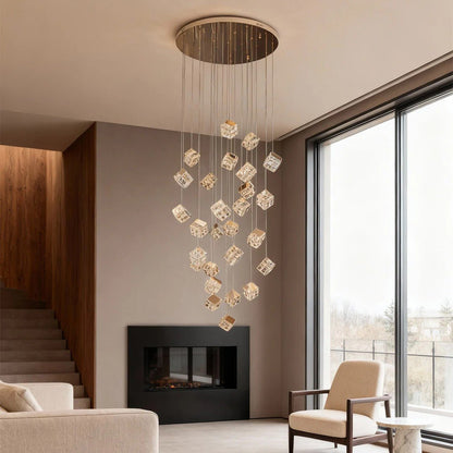 Stairs Chandelier Magic Cube Crystal Ceiling Light - GILDLAMPS