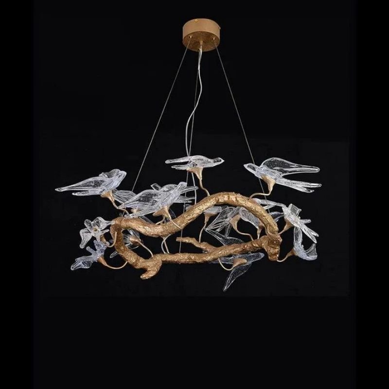 Swallow Glass Tree Branch Round Chandelier - GILDLAMPS