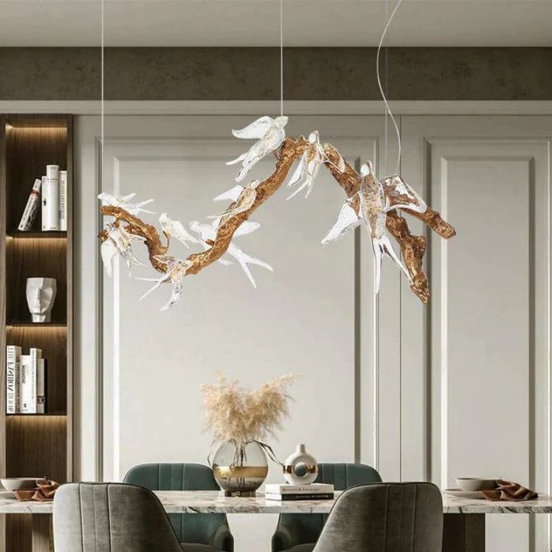 Swallow Glass Tree Branch Round Chandelier - GILDLAMPS