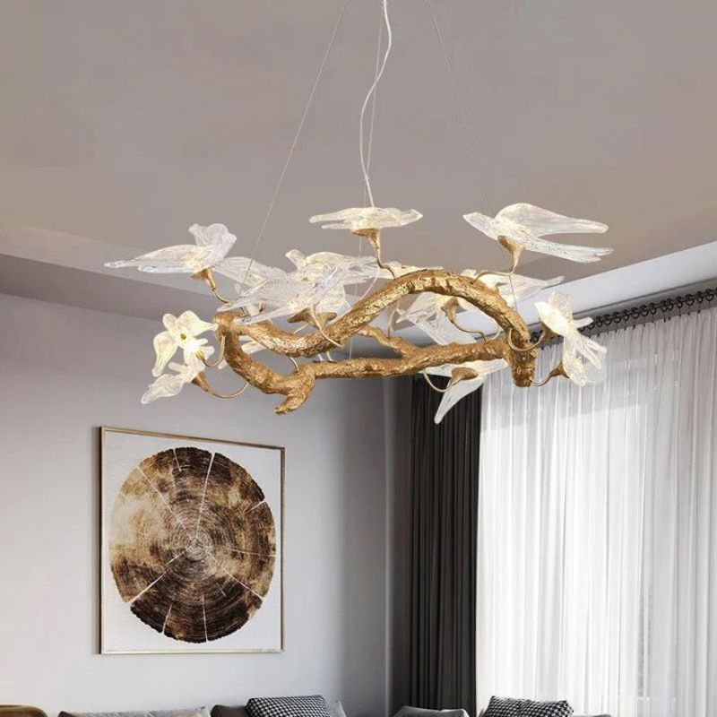 Swallow Glass Tree Branch Round Chandelier - GILDLAMPS