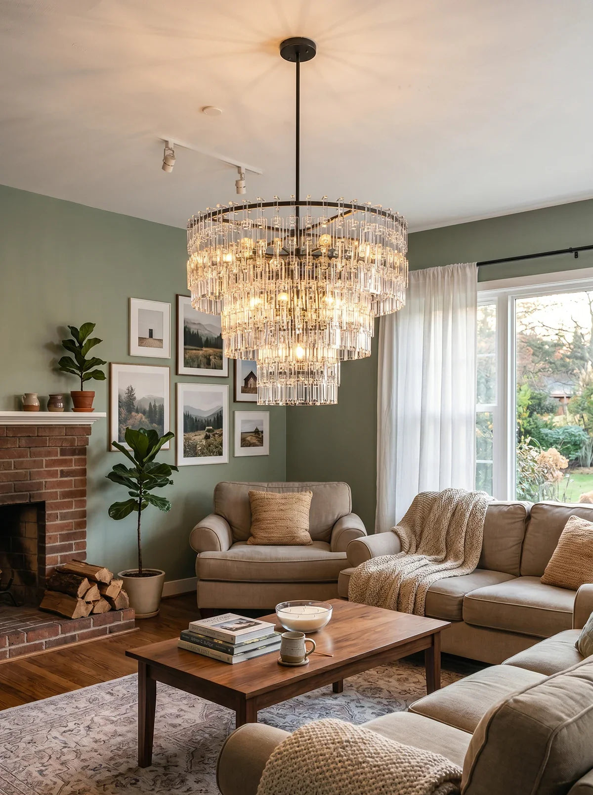 Tiered Clear Crystal Rod Chandelier