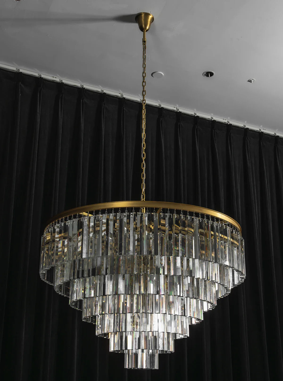 Tiered Crystal Round Brass Chandelier