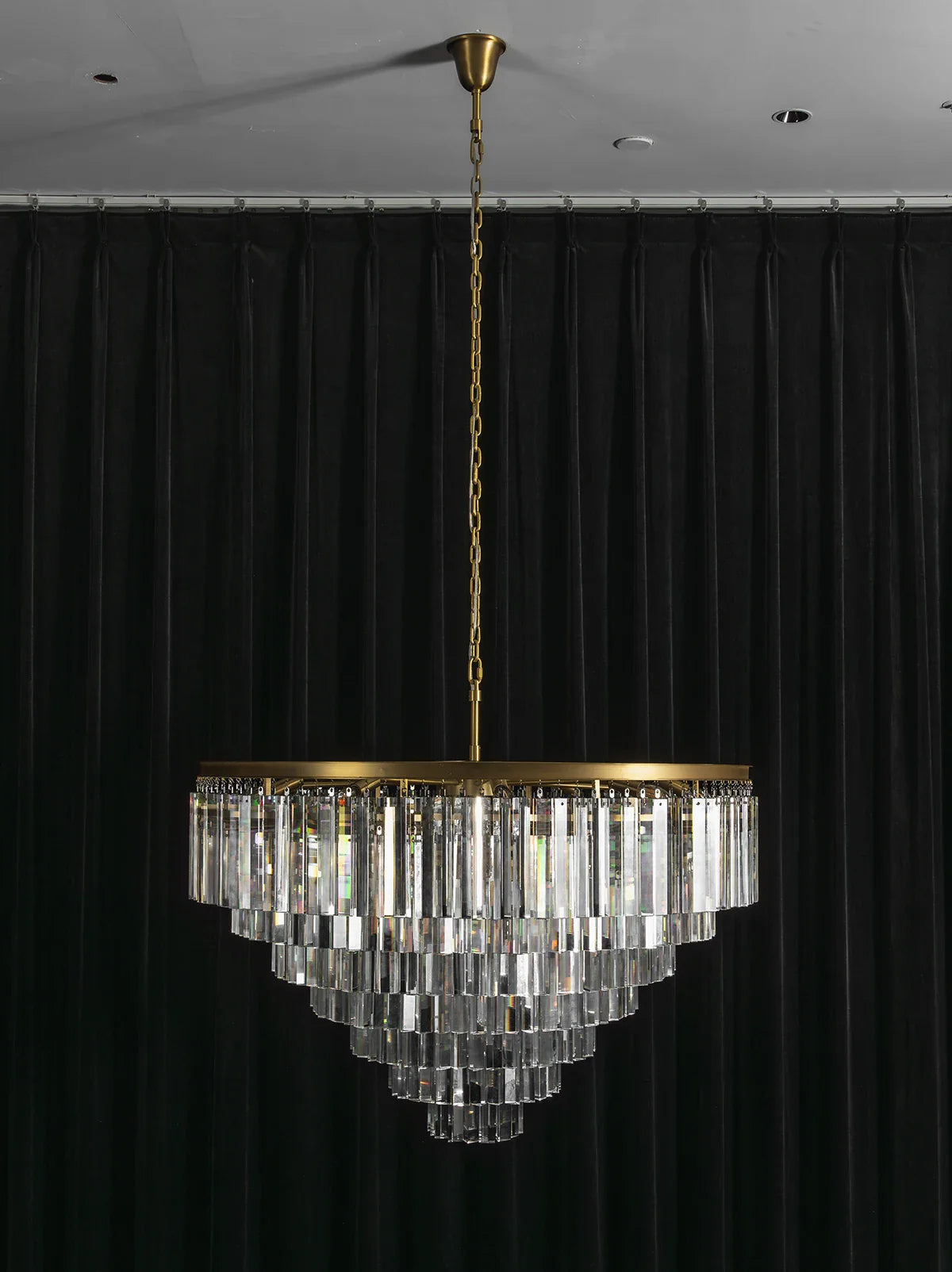 Tiered Crystal Round Brass Chandelier