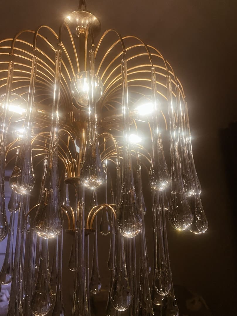 Vintage – Murano chandelier – Teardrop – 68 drops – Clear - GILDLAMPS