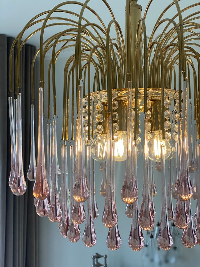 Vintage – Murano Teardrops Chandelier – 70s – Pink prisms - GILDLAMPS