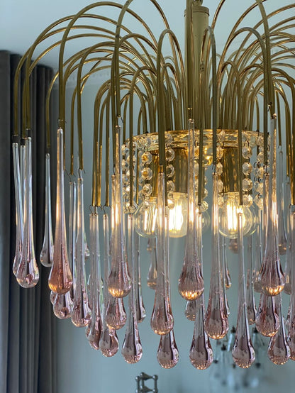 Vintage – Murano Teardrops Chandelier – 70s – Pink prisms - GILDLAMPS