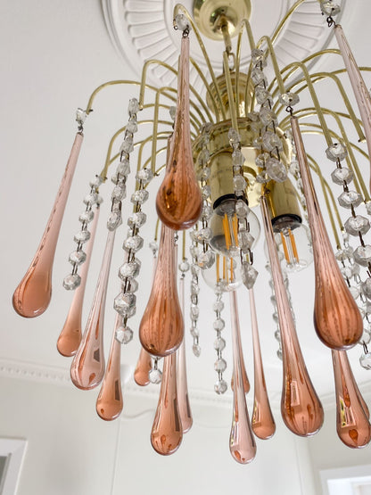 Vintage – Murano Teardrops Chandelier – 70s – Pink prisms - GILDLAMPS