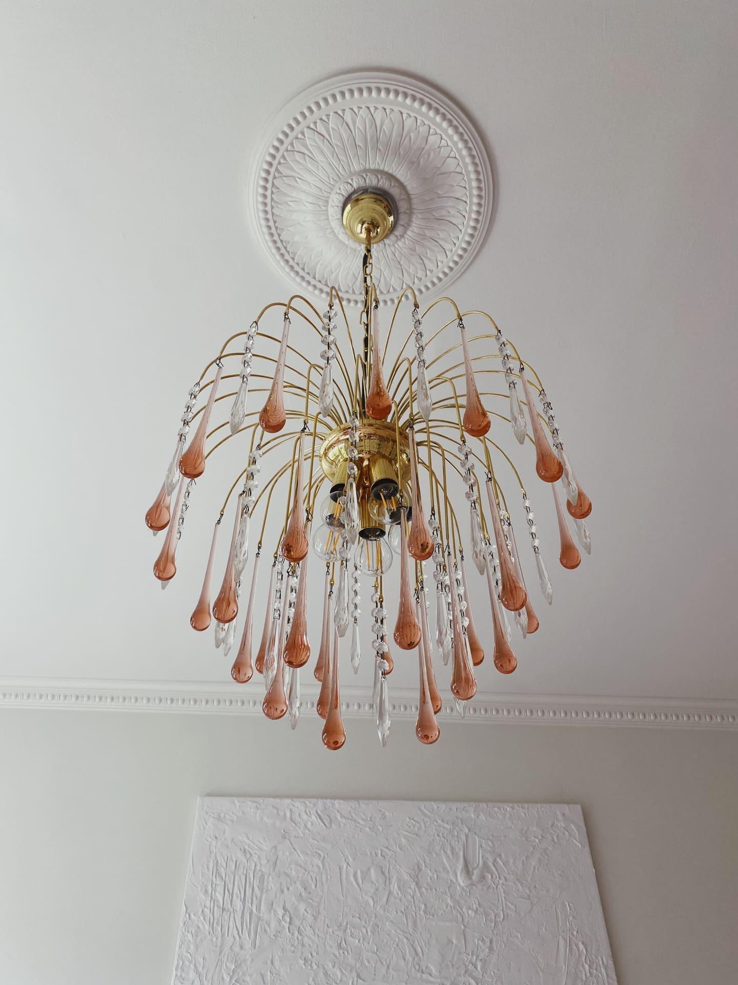 Vintage – Murano Teardrops Chandelier – 70s – Pink prisms - GILDLAMPS