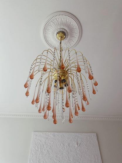 Vintage – Murano Teardrops Chandelier – 70s – Pink prisms - GILDLAMPS
