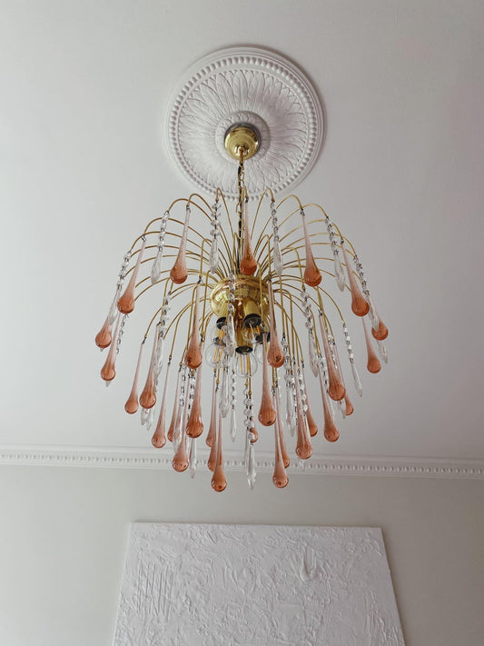 Vintage – Murano Teardrops Chandelier – 70s – Pink prisms - GILDLAMPS