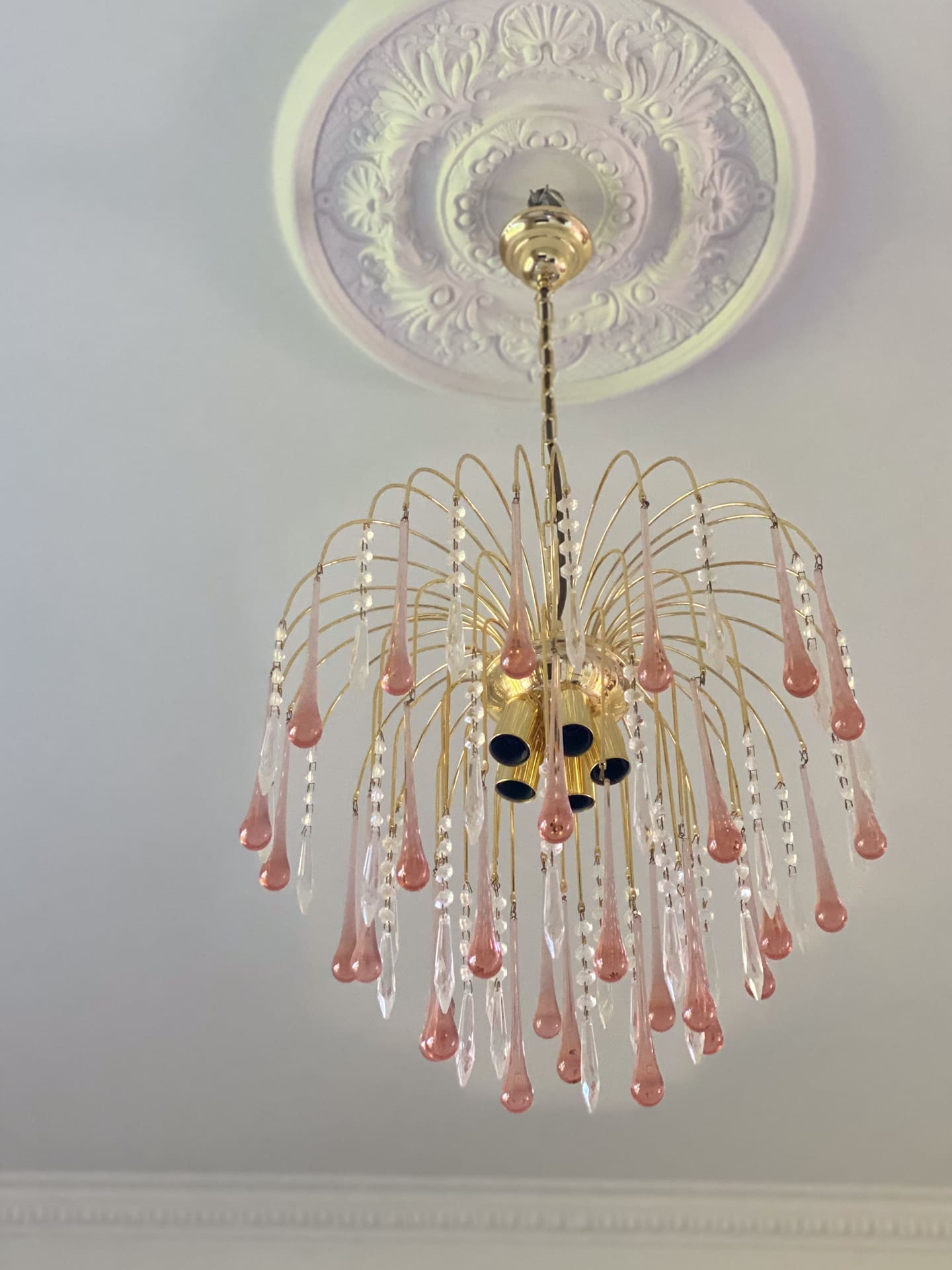 Vintage – Murano Teardrops Chandelier – 70s – Pink prisms - GILDLAMPS