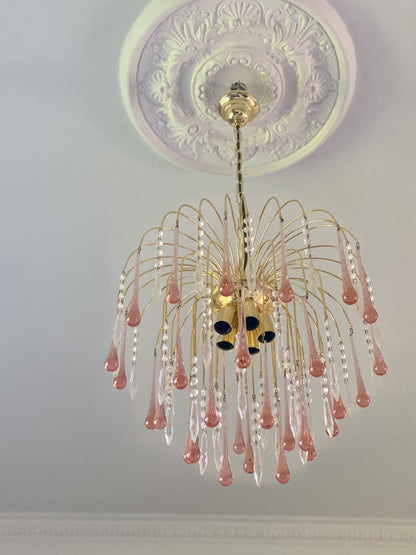 Vintage – Murano Teardrops Chandelier – 70s – Pink prisms - GILDLAMPS
