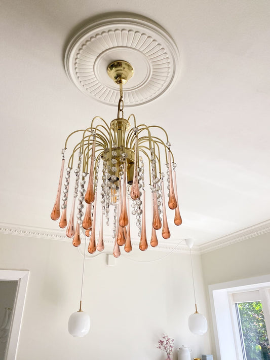Vintage – Murano Teardrops Chandelier – 70s – Pink prisms - GILDLAMPS