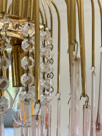 Vintage – Murano Teardrops Chandelier – 70s – Pink prisms - GILDLAMPS