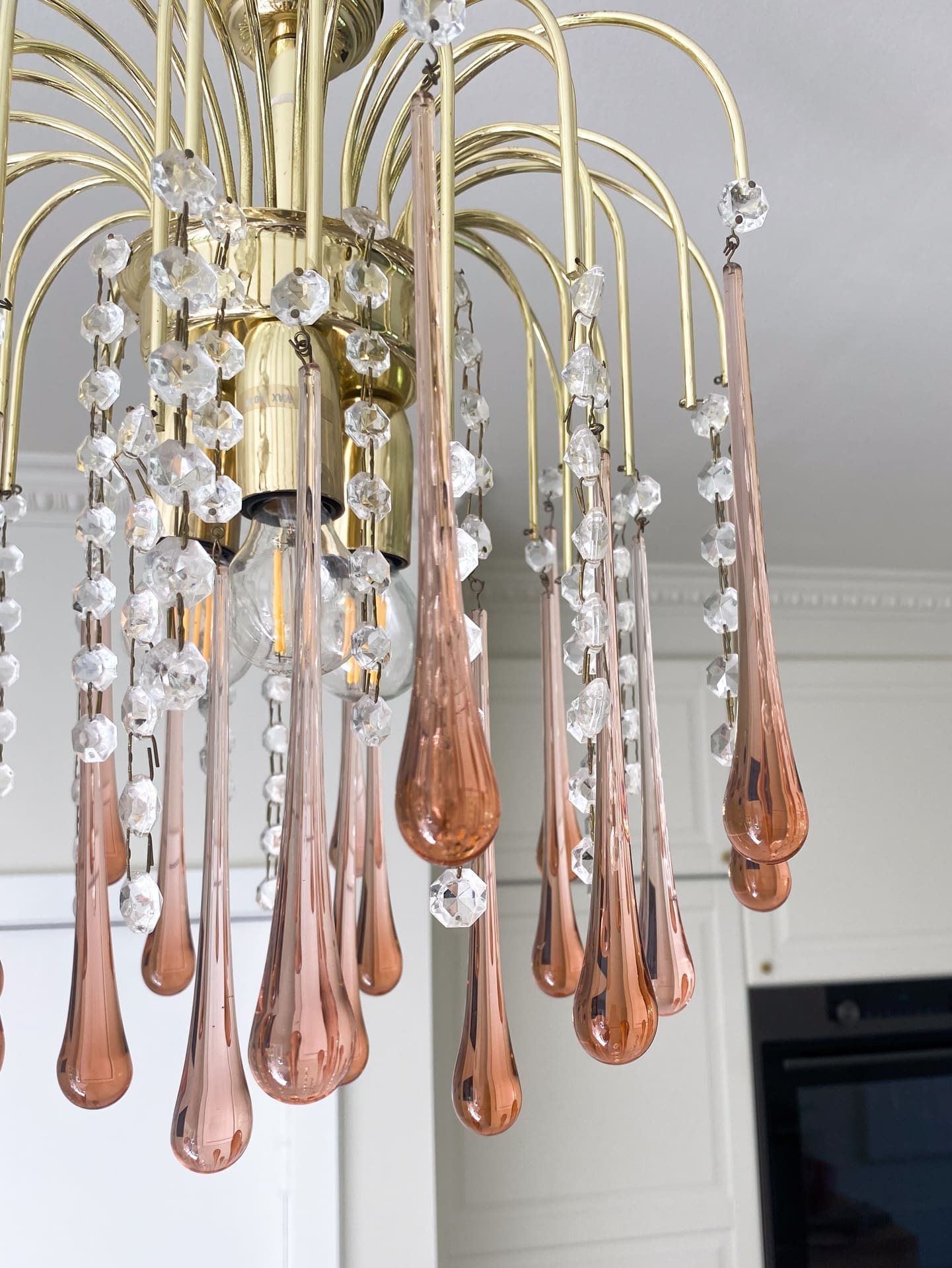 Vintage – Murano Teardrops Chandelier – 70s – Pink prisms - GILDLAMPS