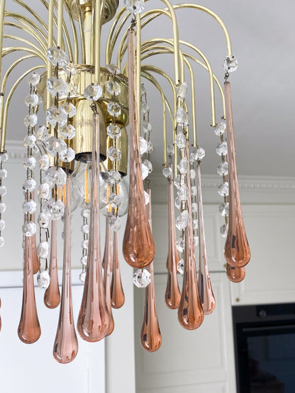 Vintage – Murano Teardrops Chandelier – 70s – Pink prisms - GILDLAMPS