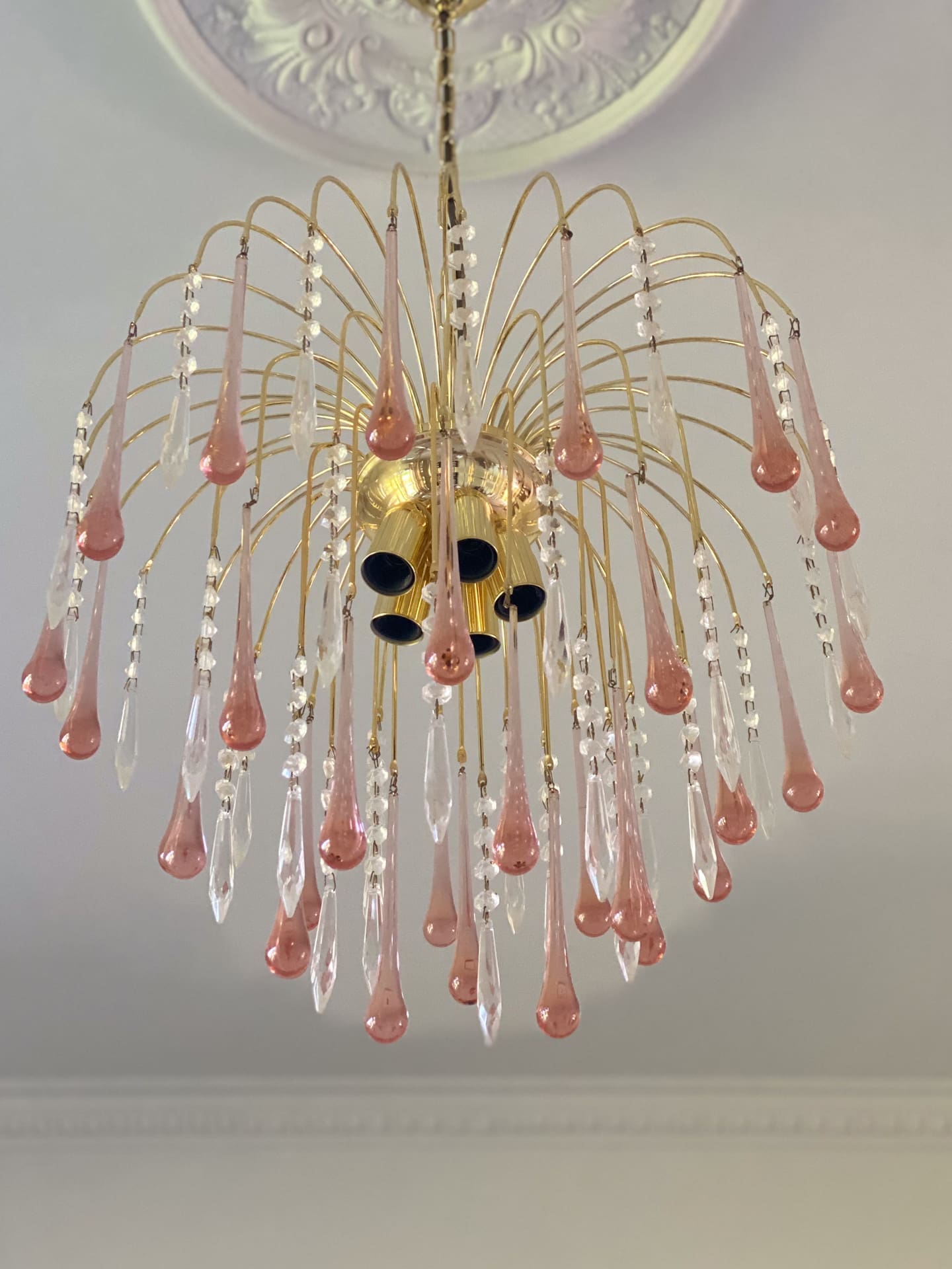 Vintage – Murano Teardrops Chandelier – 70s – Pink prisms - GILDLAMPS