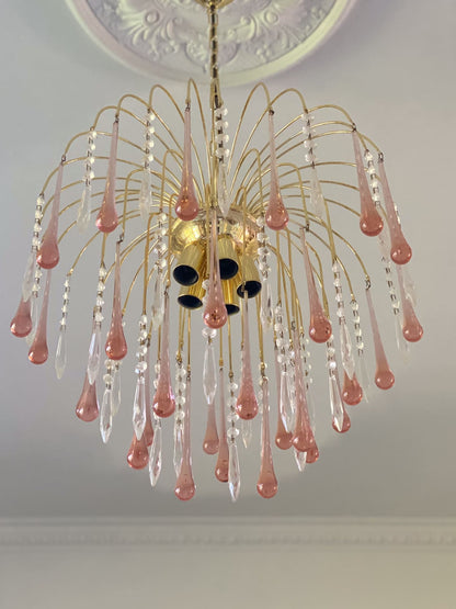 Vintage – Murano Teardrops Chandelier – 70s – Pink prisms - GILDLAMPS