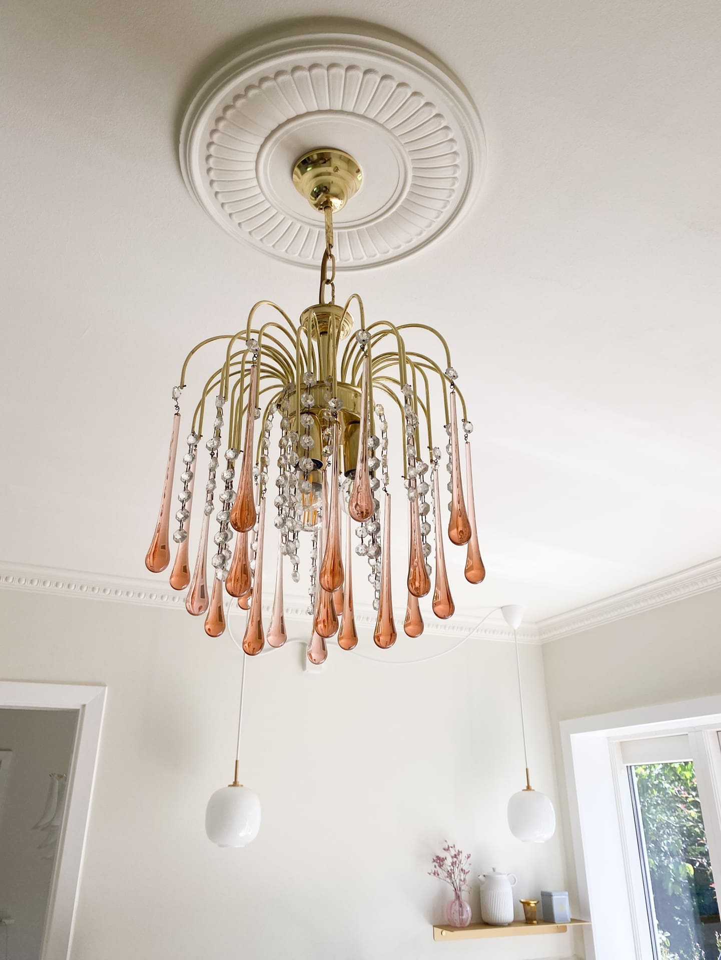 Vintage – Murano Teardrops Chandelier – 70s – Pink prisms - GILDLAMPS