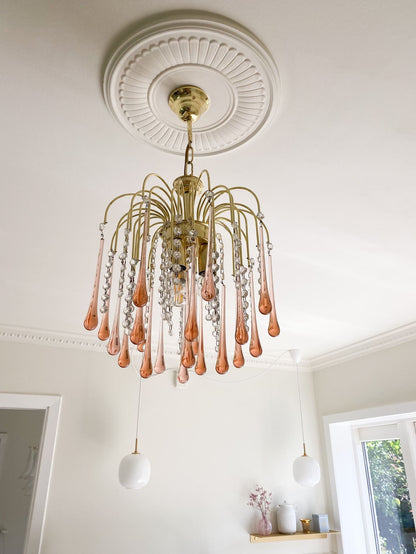 Vintage – Murano Teardrops Chandelier – 70s – Pink prisms - GILDLAMPS
