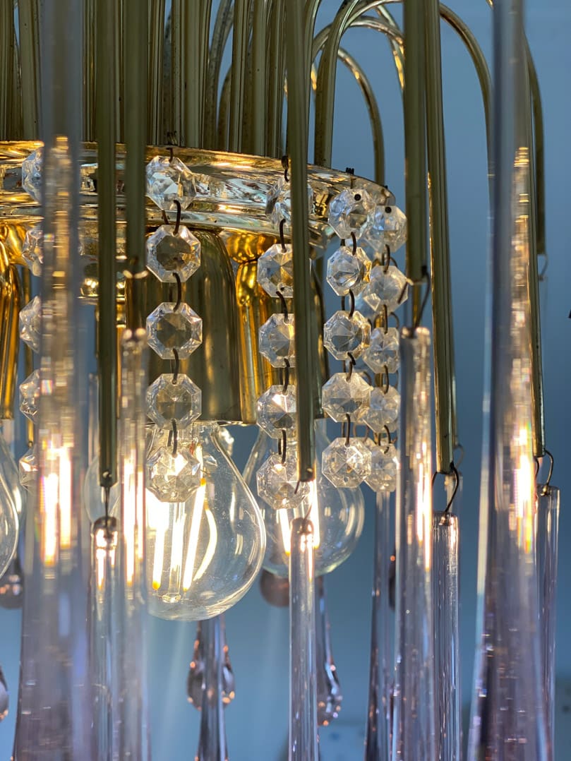 Vintage – Murano Teardrops Chandelier – 70s – Pink prisms - GILDLAMPS
