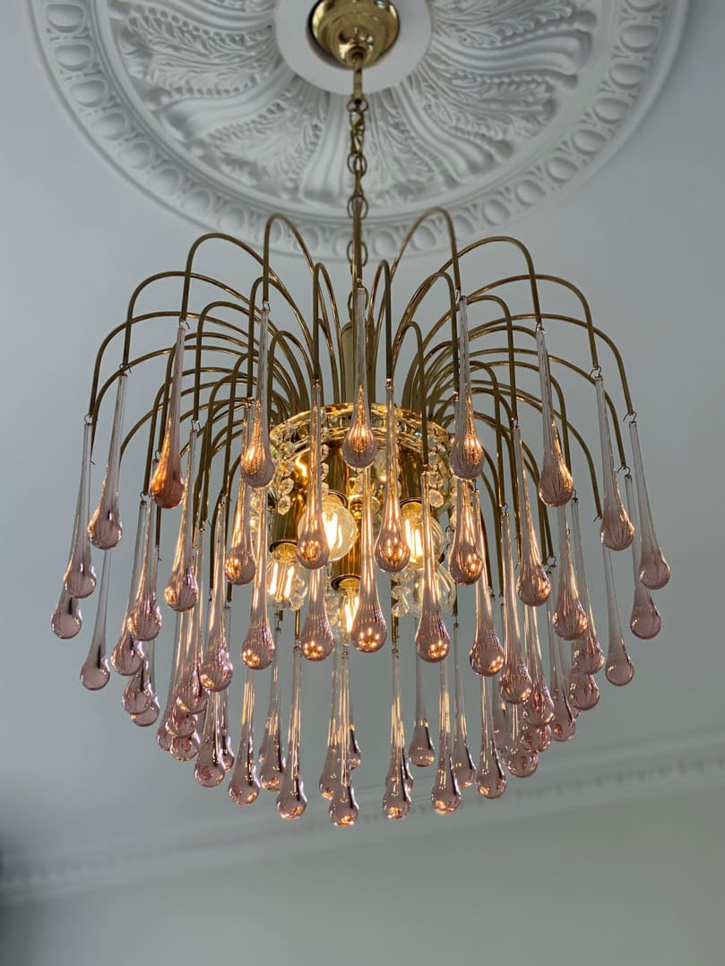 Vintage – Murano Teardrops Chandelier – 70s – Pink prisms - GILDLAMPS