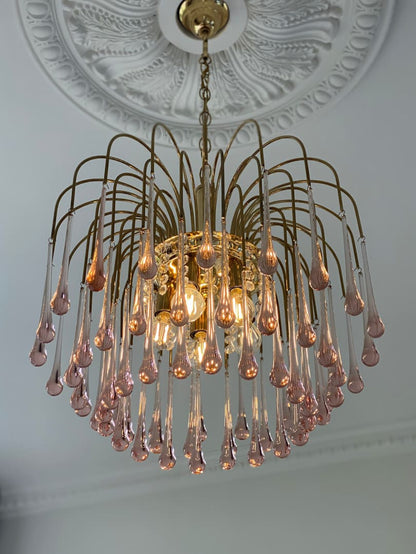 Vintage – Murano Teardrops Chandelier – 70s – Pink prisms - GILDLAMPS