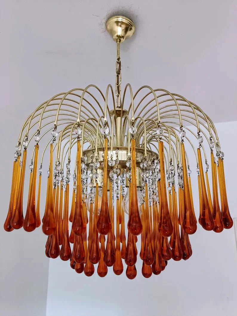 Vintage – Murano Teardrops Chandelier – 70s – Pink prisms - GILDLAMPS