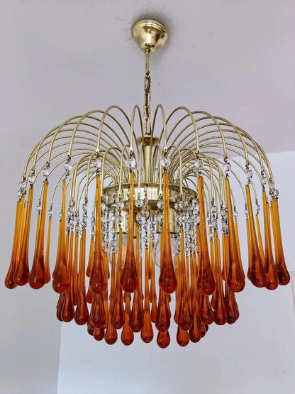Vintage – Murano Teardrops Chandelier – 70s – Pink prisms - GILDLAMPS