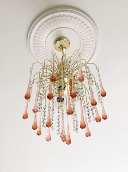 Vintage – Murano Teardrops Chandelier – 70s – Pink prisms - GILDLAMPS