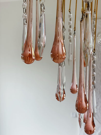 Vintage – Murano Teardrops Chandelier – 70s – Pink prisms - GILDLAMPS